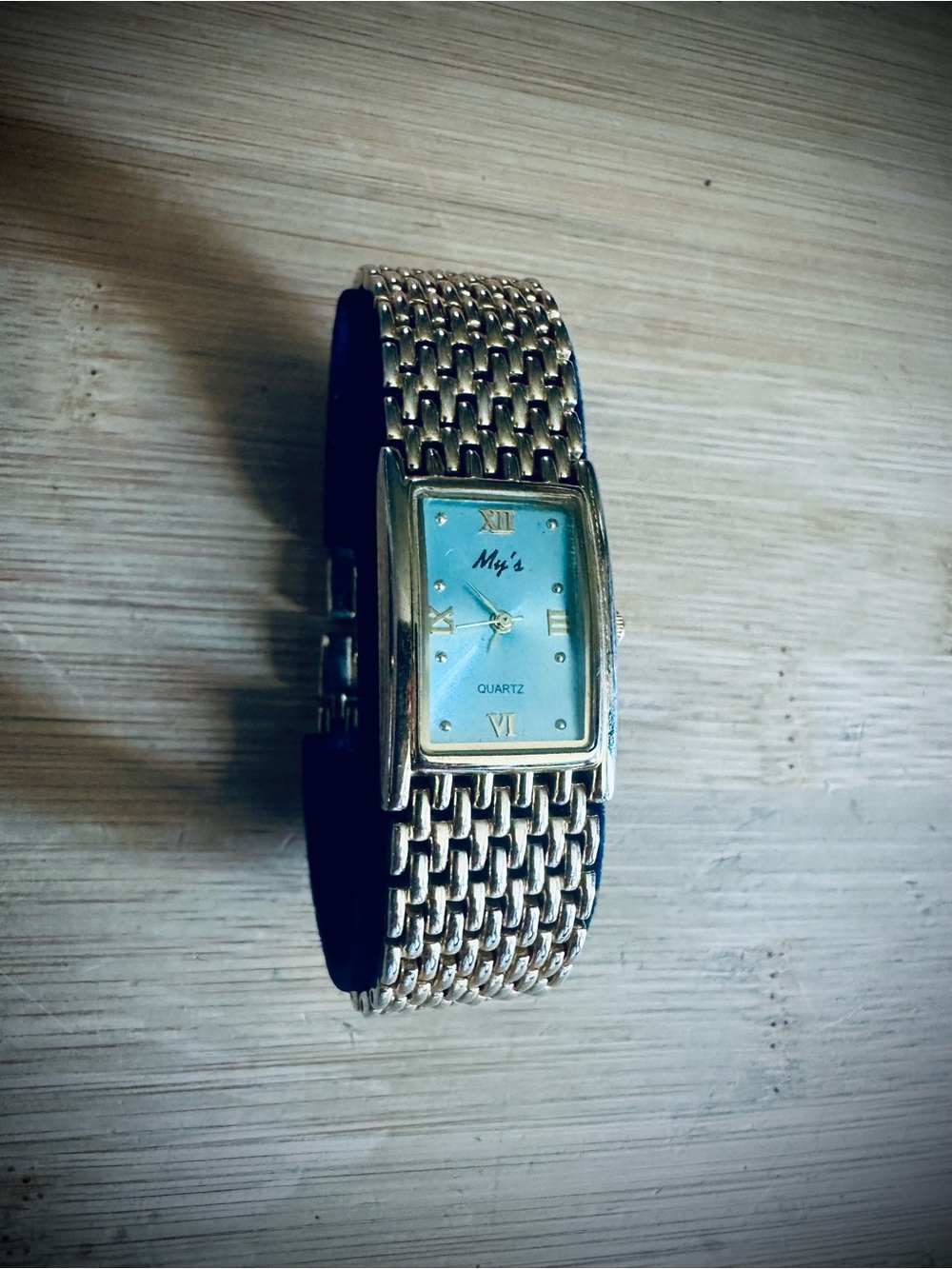 Gold-Tone Bracelet Watch with Light Blue Dial